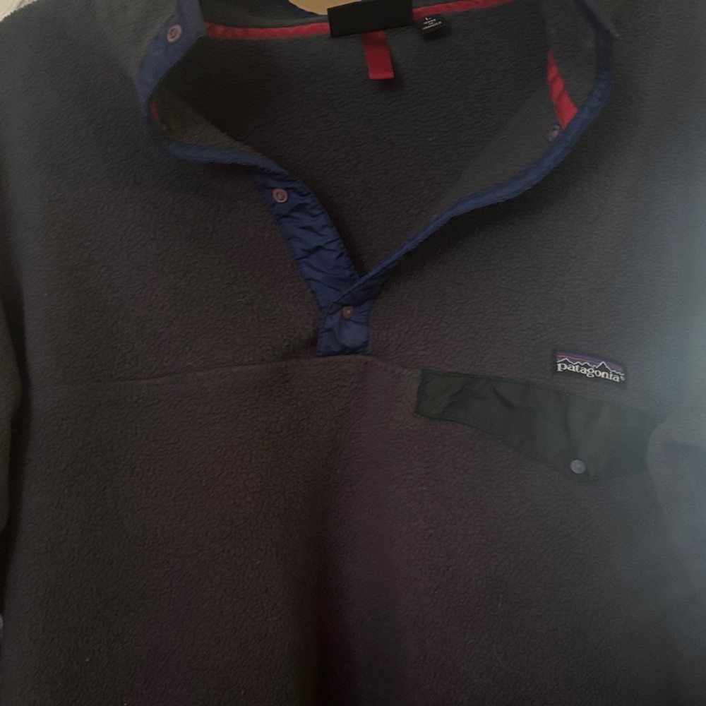 Patagonia Charcoal Fleece with Blue and Red Trim